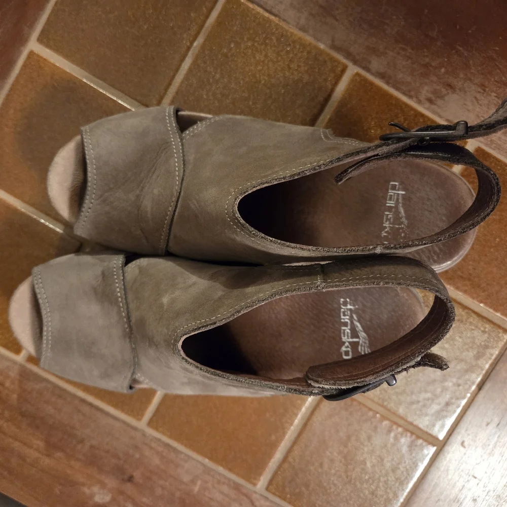 Dansko Taupe Wedge Sandals - Picture 2 of 4